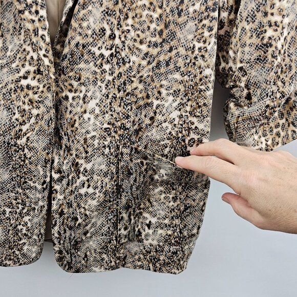 Alberto Makali Blazer Leopard Print Jacket Size 4 Button Front Ruched 3/4 Sleeve - Picture 8 of 14